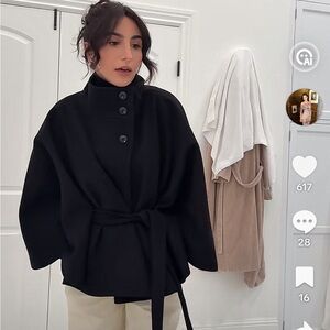 Black Women's Button-Front Belted Sweater Jacket